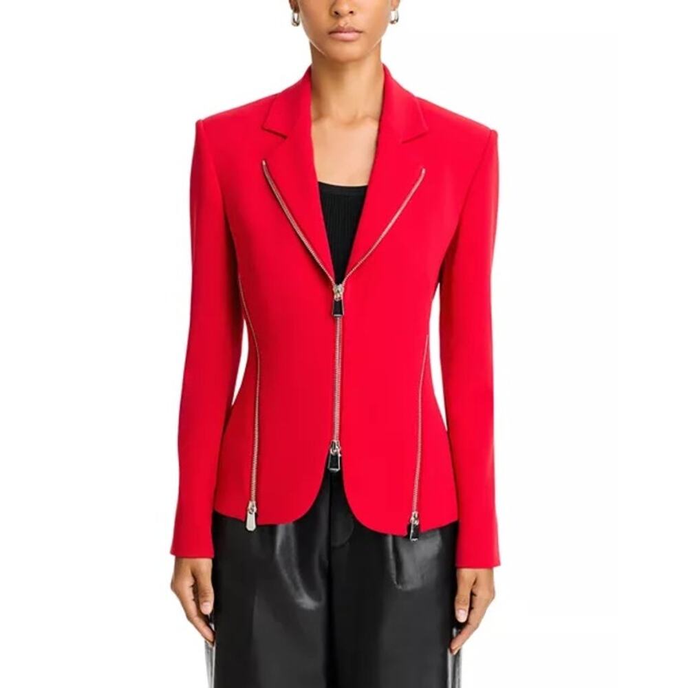 Pinko Moto Zip Blazer Women’s IT 36 US 6 Medium Red Y2K Biker McQueen - Picture 4 of 16